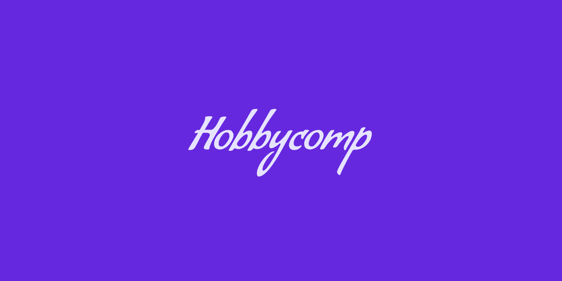 Hobbycomp wordmark on a purple background
